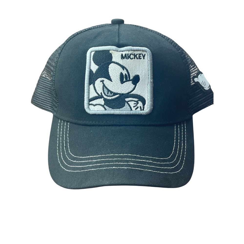 Disney Mickey Mouse Trucker Hat Black Mesh Snapback Curved Brim Patch Cap